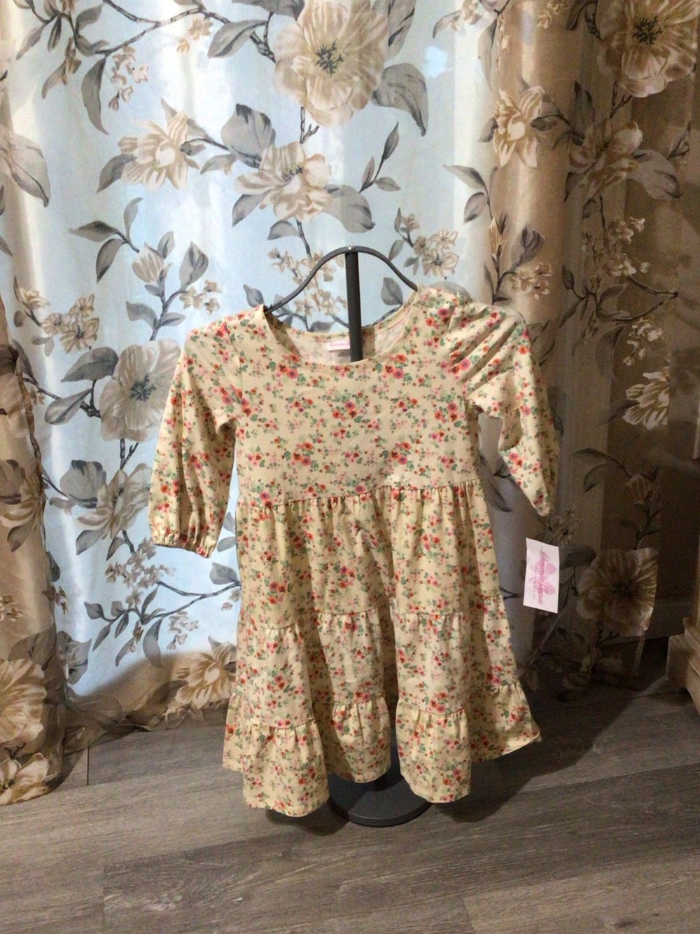 Bonnie Jean Cream Floral Long Sleeve Tiered Dress